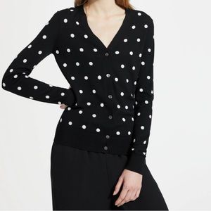 Theory V-Neck Polka Dot Merino Wool Cardigan